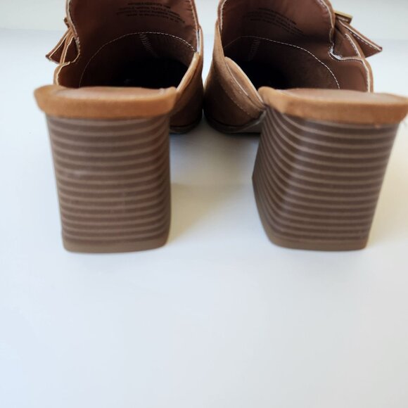 Anne Klein Brown Block Heel Mules Faux Suede Buckle Slip On Business Casual 10 - Picture 8 of 14